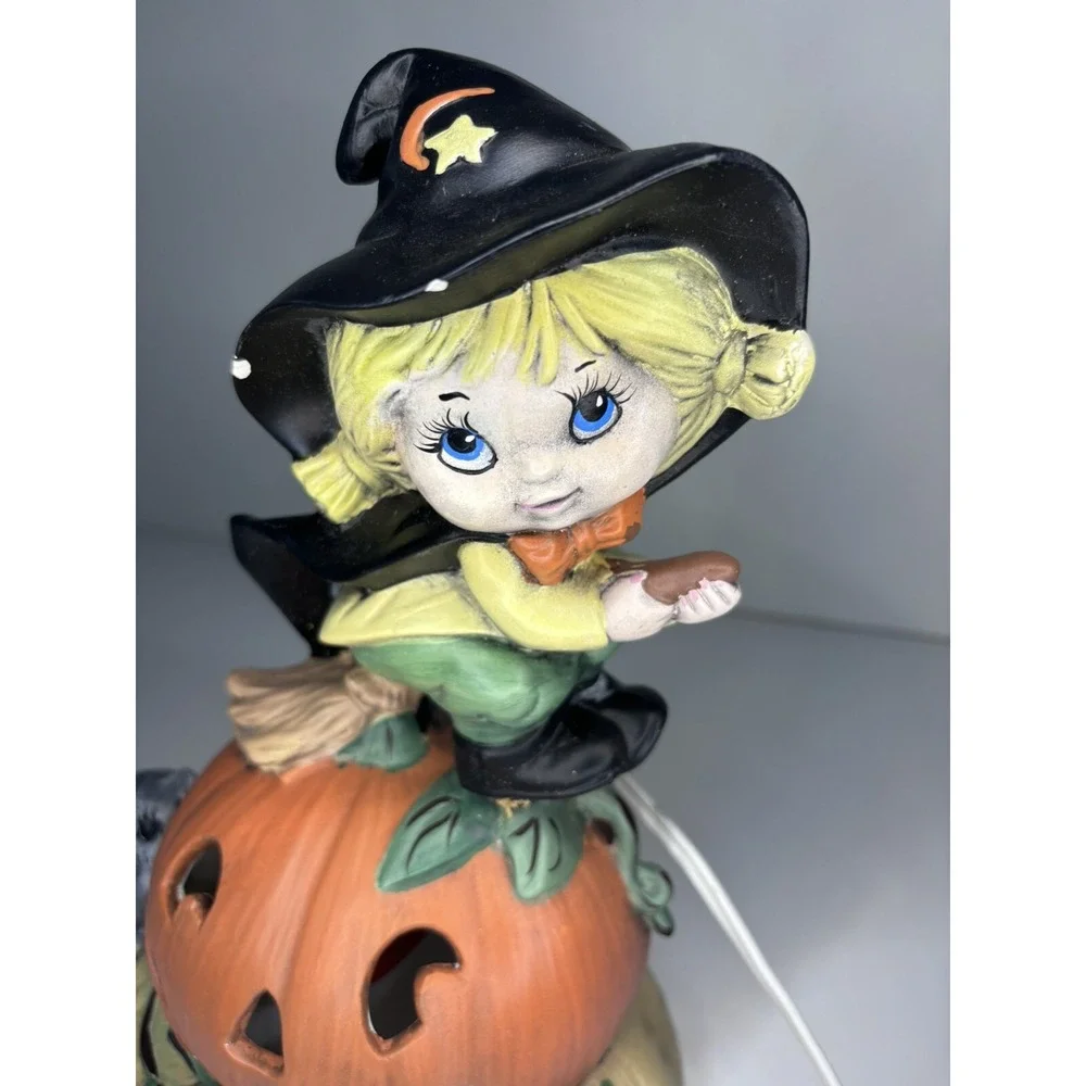 🎃Halloween Witch Lantern Izzie's First Ride Pumpkin Cat Ceramic Hobbyist‎ Light